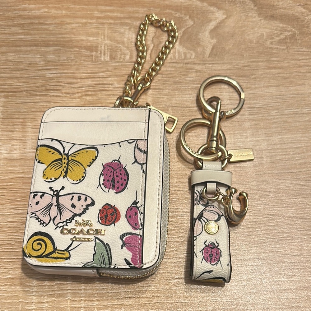 Coach Butterfly Print Wallet and Keychain Set